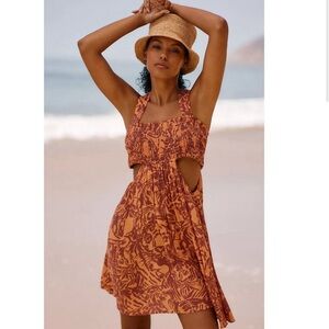 Anthropologie The Piper Bandeau Cutout Mini Dress Tiger Printed Orange Brown